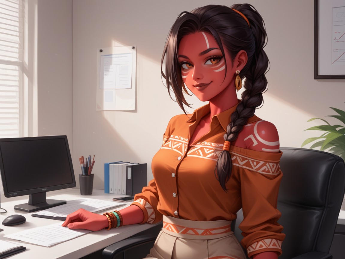 Orange Tribal Body Paint, Braided, Matching Eyes Hentai AI Porn
