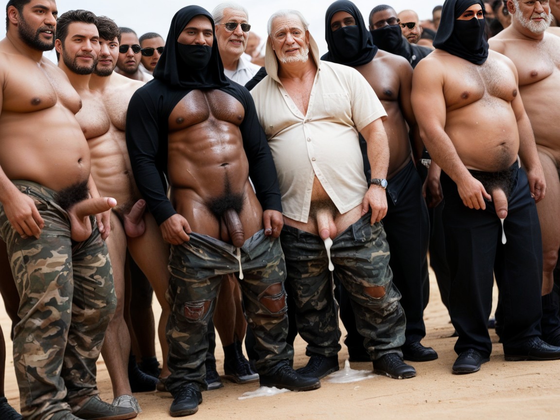 Puddles Of Cum On Pants, Sweaty, Many Black Guys In The Background AI Gay Porn