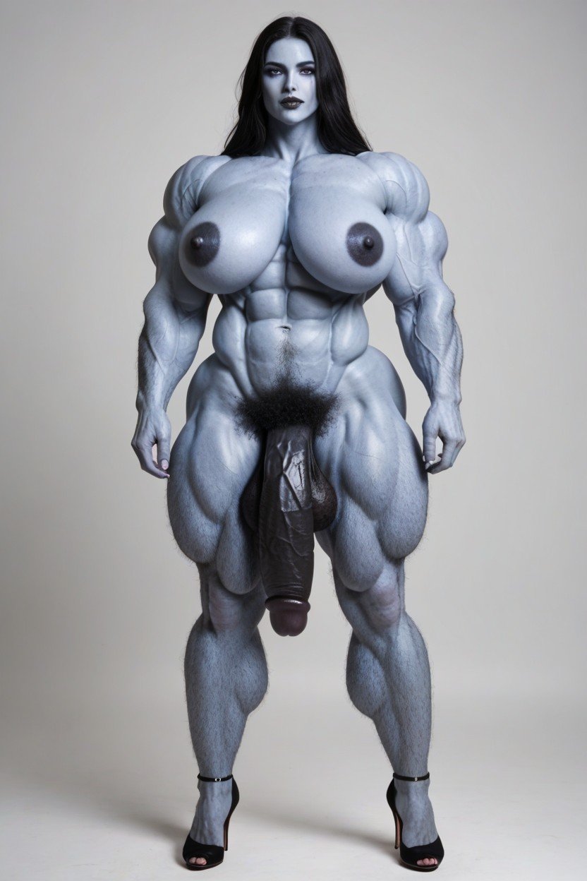 Bodybuilder, 極端なボトムヘビー, Round Fat Black TesticlesニューハーフAIポルノ