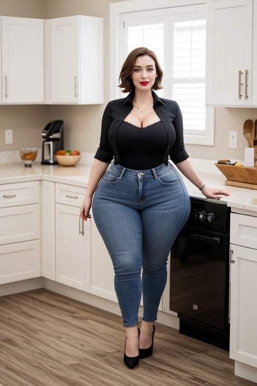 Tight Jeans, Cleavage, ThickAI黄漫