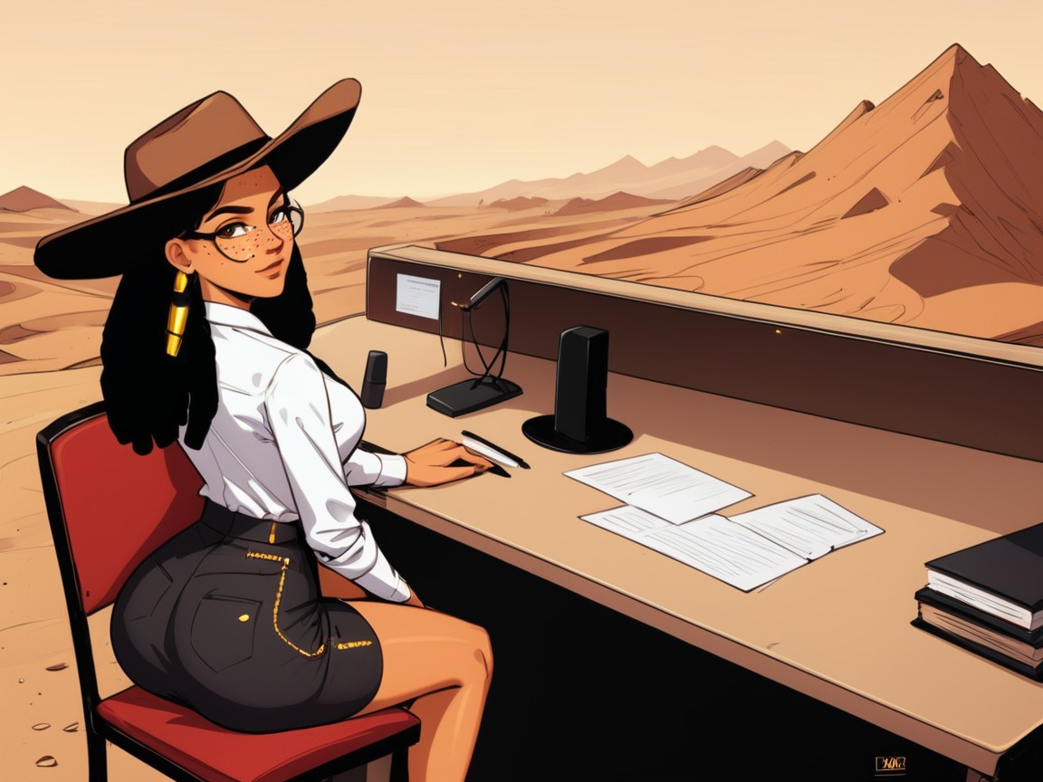 Rounded Thighs, Office Desert Background, High Color Saturation Latina AI Porn