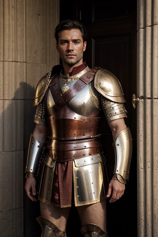 Gaius Claudius Glaber From Spartacus Tv Show, Soldier, Standing Outside A Medieval Door Hentai IA pornografia