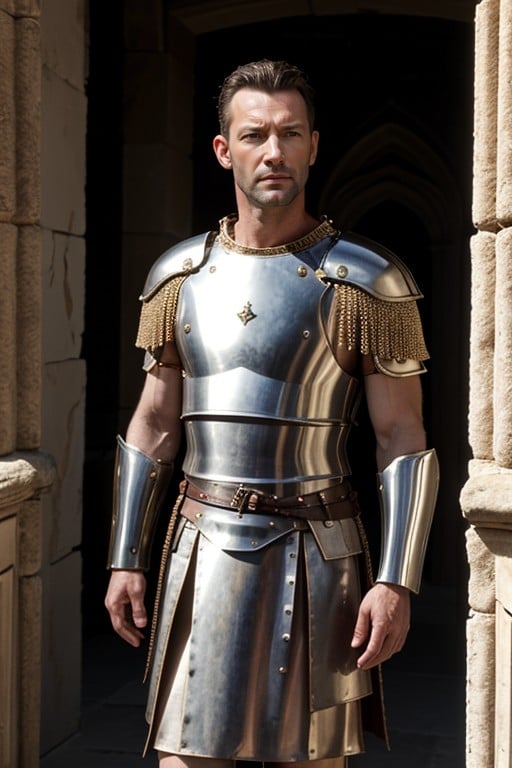 Faceactor Craig Parker, Standing Outside A Medieval Door, MaigrePorno IA transsexuelle