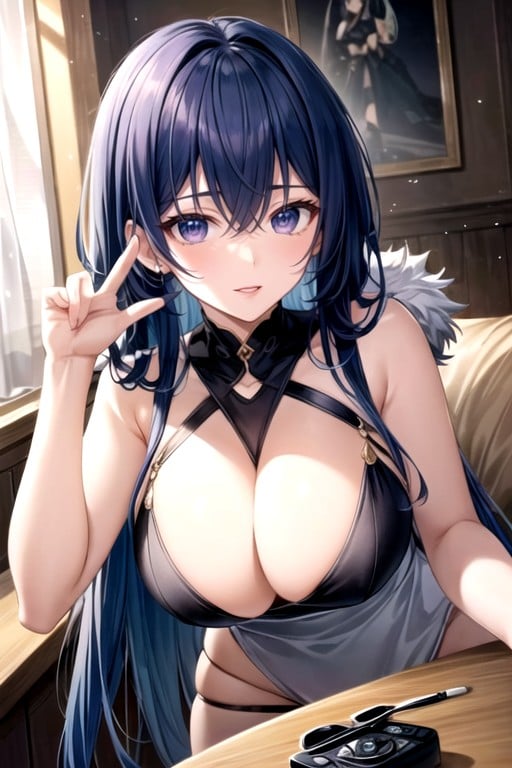 Character Reference, Soft Violet Eyes, Midnight Blue Hair Hentai IA pornografia