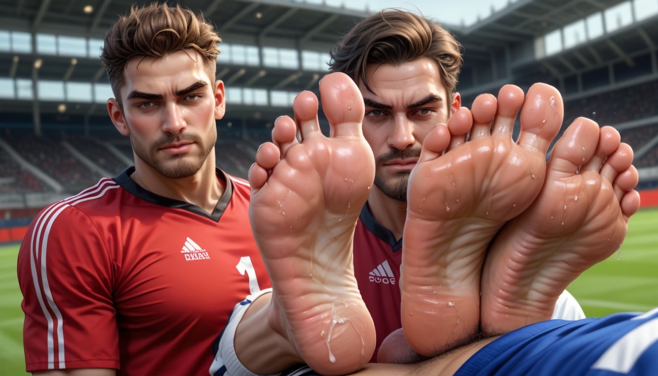 Sitting Down, A Handsome Football Player, Wide Angle AI Gay Porn