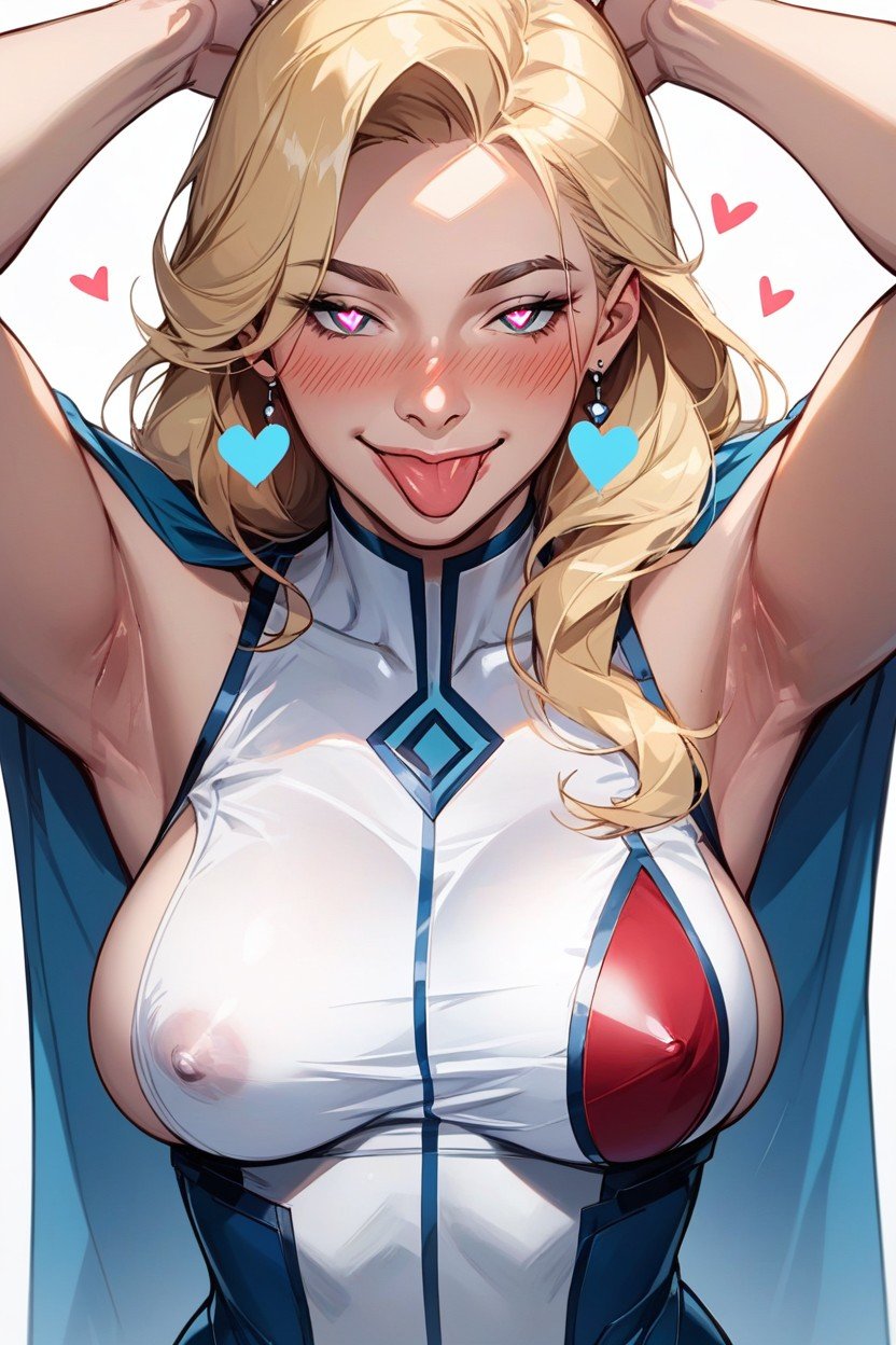 Love Hearts, Front View, Susan Storm Her Blue Costume Shemale AI Porn