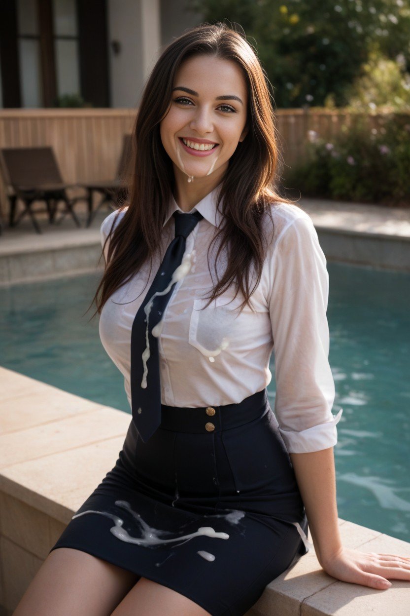 Smiling Mouth Open, Wearing Uniform Consisting Of Skirt With Tie, 20+ AI Gay Porn