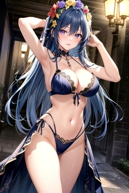 Long Length, Blue Hair, Hawaiian Hula Dancer Hentai AI Porn