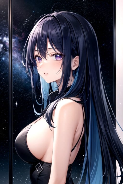 Character Reference, Soft Violet Eyes, Dark Blue HairPorno IA transsexuelle