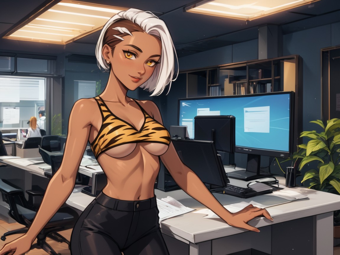 Squared Shoulders, High Color Contrast, Office Background Latina AI Porn