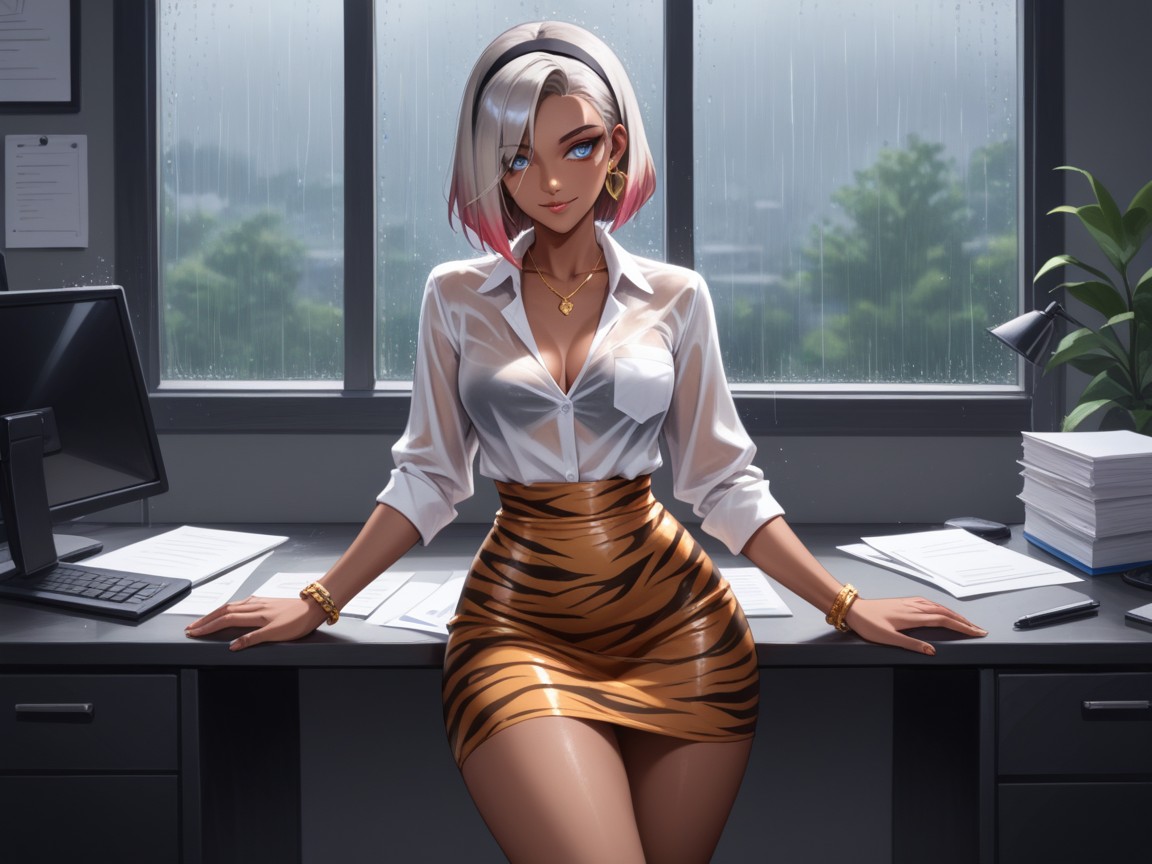 Office Background, Squared Abdomen, High Color Contrast Hentai AI Porn