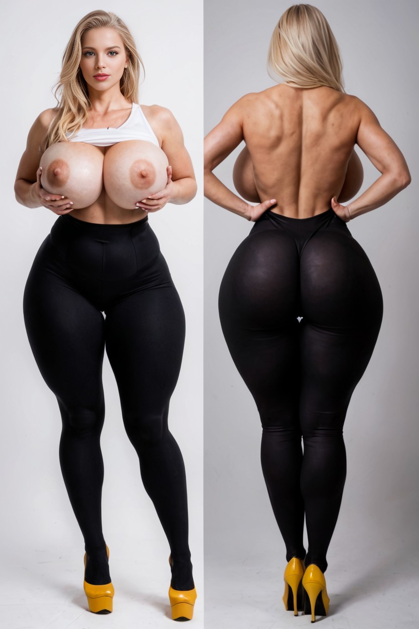 Rim Lighting, Hourglass Shape Nude Body, Grabbing Boobs AI Porn