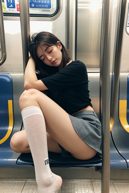 Sleeping On The Subway, Full Body, Nsfw Shemale AI Porn