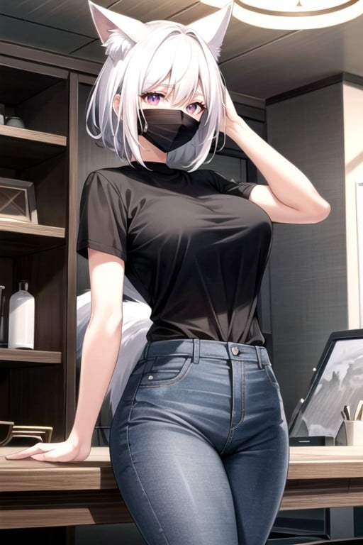 Oppai Proportions, Perfect White Haired Woman, Intense White Hair Pornografia peluda com IA