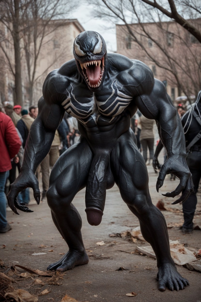 Full Body View, Massive Erected Cock, Muscular Venom Monster With Hands Screaming人妖AI色情