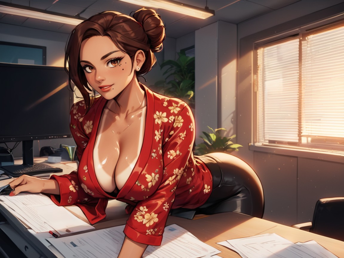 Oiled Skin, Luxury Office Background, Wide Chest 라틴 AI 야짤