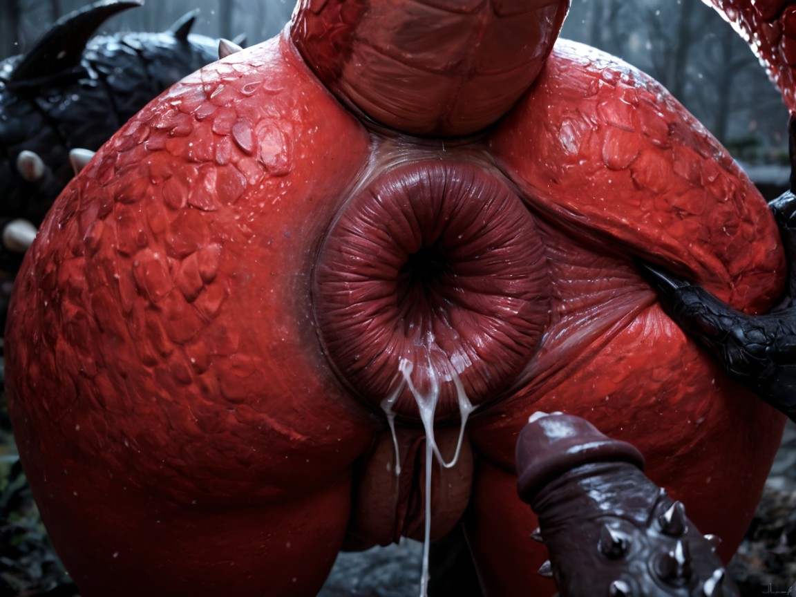 Scaly Black Anthro Claws Ripping Anus Open, Primer Plano, Nevado Porno IA