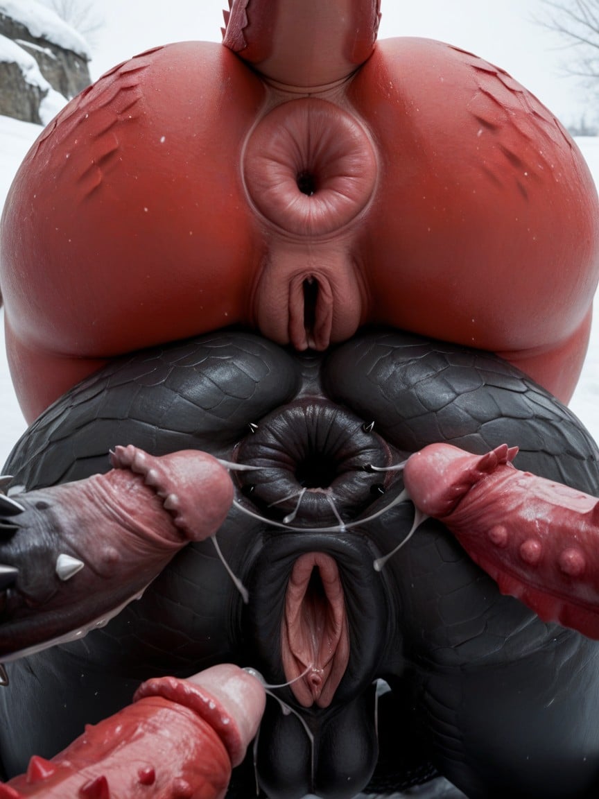 Ultra Realistic, Extreme Hyper Open Anus, Black And Red Skin Porno IA Furry