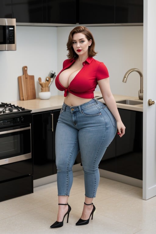 Tight Jeans, Kitchen, Black Tight Shirt Shemale AI Porn