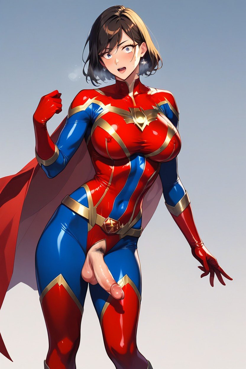 Superhero, Hair, Blue And Red Suit Shemale AI Porn