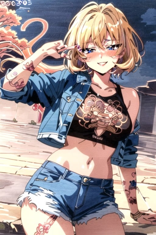 Mischievous (smiling While Blushing), Denim Jacket, Model Hentai AI Porn