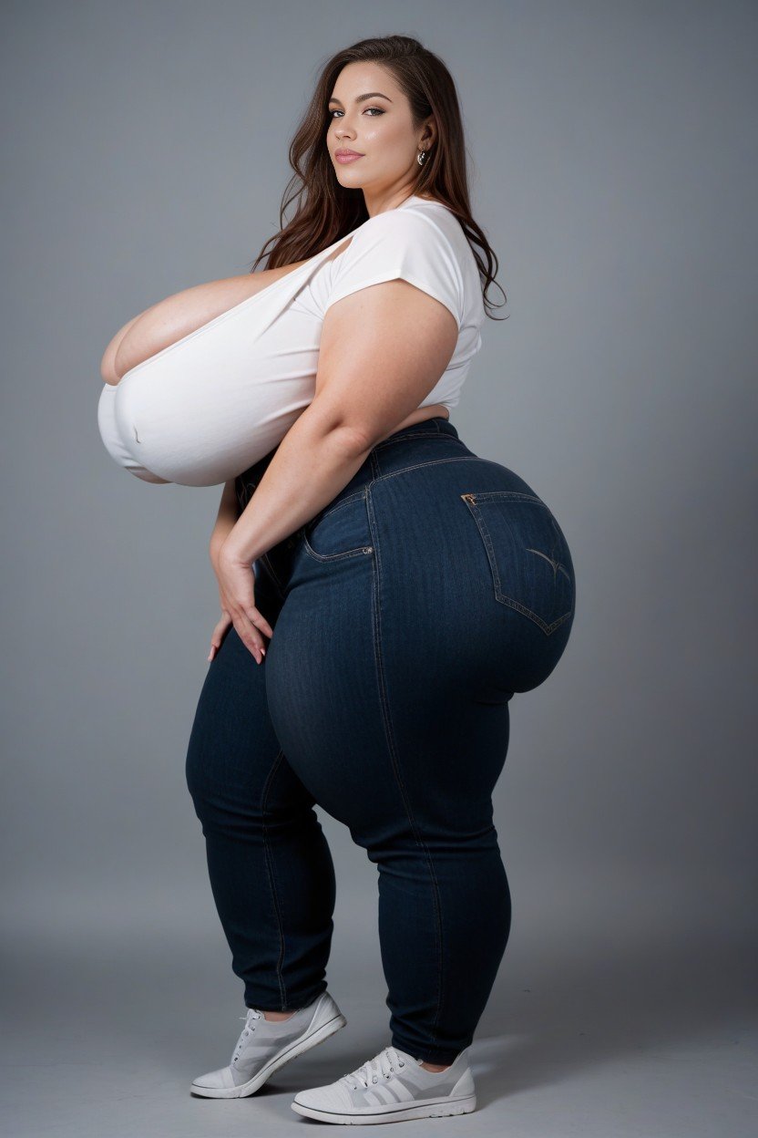 Bunda Extremamente Grande, Breast Expansion, Vista Lateral Travesti IA Pornô