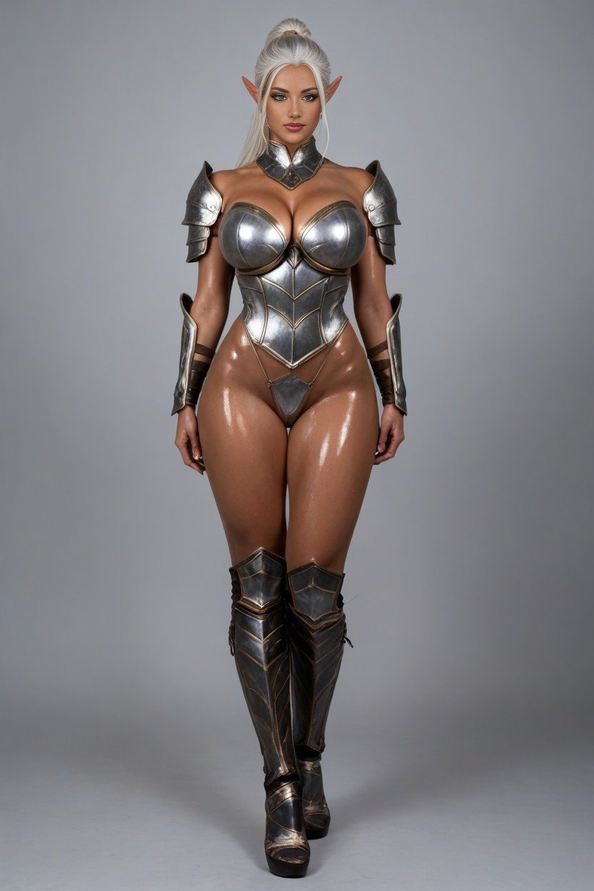 Plate Armor, Gros Seins, Cheveux BlancsPorno IA transsexuelle