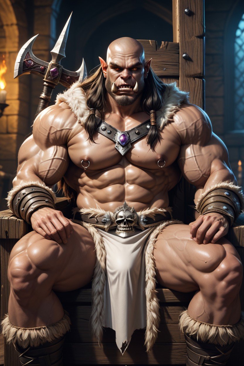 Orc Tusks, Veiny Muscles Bald Head, Garrosh Hellscream From World Of Warcraft 게이 AI 포르노