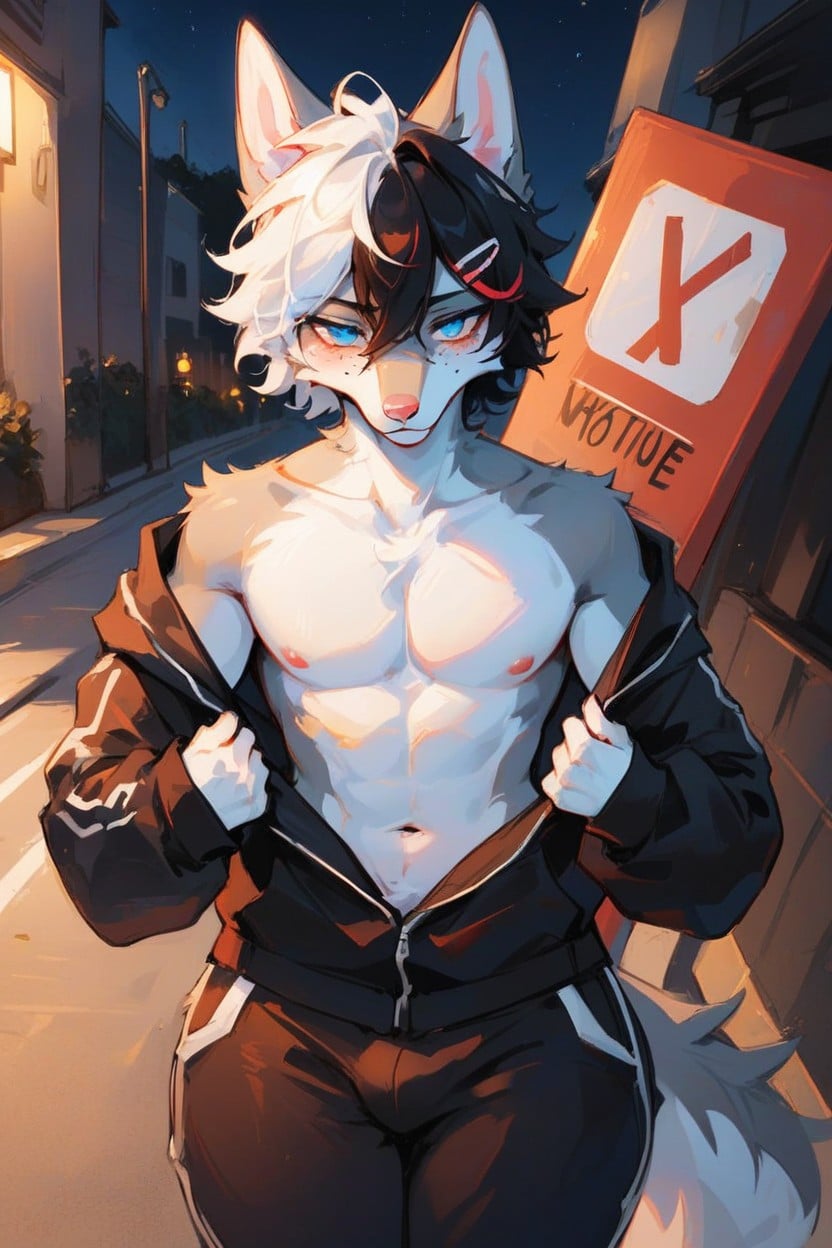 Light Pink Nose, Wolf, Bus Stop Furry AI Porn