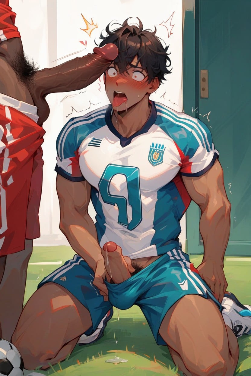 Kneeling, Two People, Big Pecs AI Gay Porn