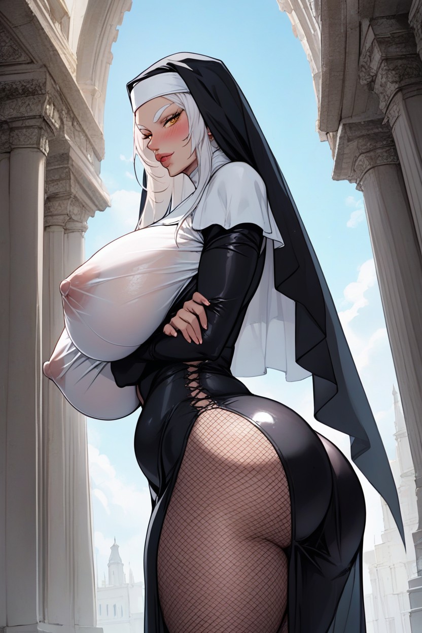 White Eyebrows, Exaggerated Curvy Body, Large Horns And Tail Hentai AI Porn