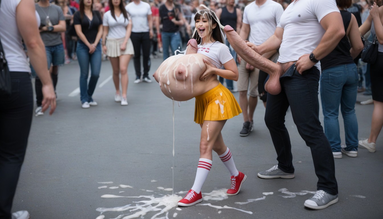 Extreme Throat Bulge, Crowd Pointing And Laughing, Extreme Stomach Bulge Shemale AI Porn