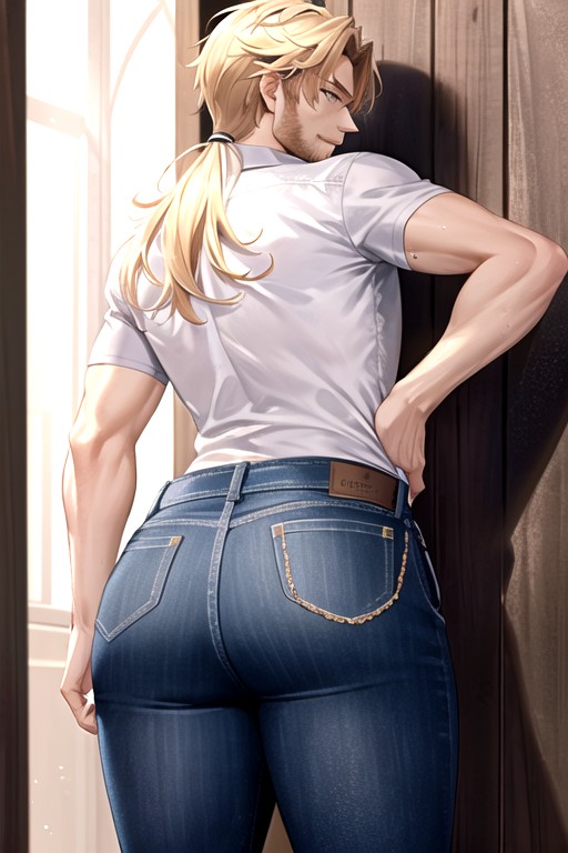 Cum On The Floor, All Are Handsome Ranch Hands, Submissive Blonde Guy Is Screaming His Lungs Out AI Gay Porn
