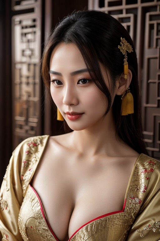 Sexy Asian Woman In Traditional Chinese Clothes Is Having Sex With The King With A Enjoying Face, Asiática Travesti IA Pornô