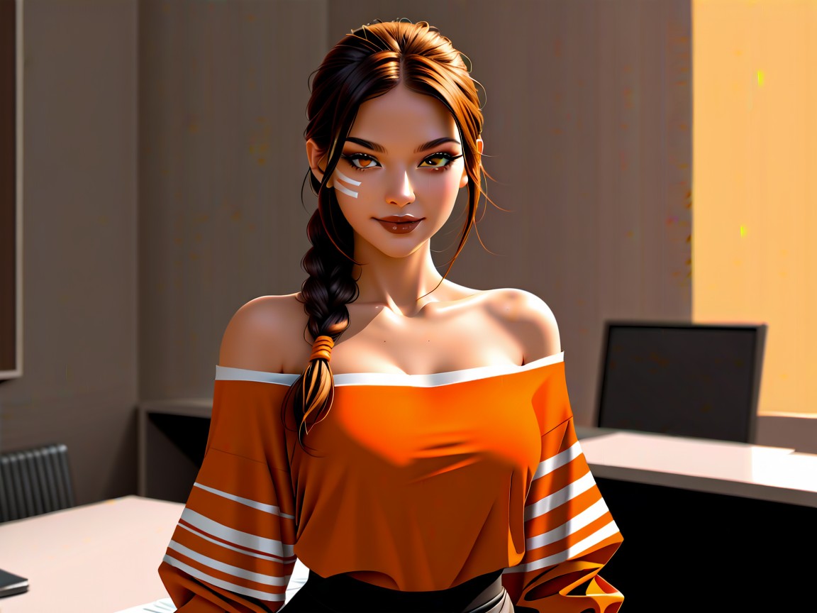 One Woman, Snatched Waist, Orange Tribal Body Paint Latina AI Porn