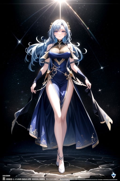 Dark Blue Hair, Space, 絲綢裙子AI黃漫