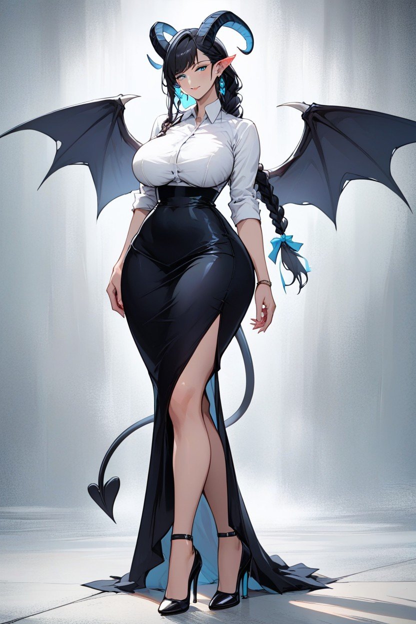 Garter And Stocking Feel, High Detail In Massive Ass White Tight Dress Shirt, High Heels헨타이 AI 포르노