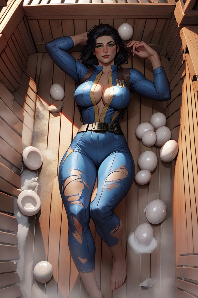 Messy Black Hair, High Resolution, Blue Ripped Vault Suit Hentai IA pornografia