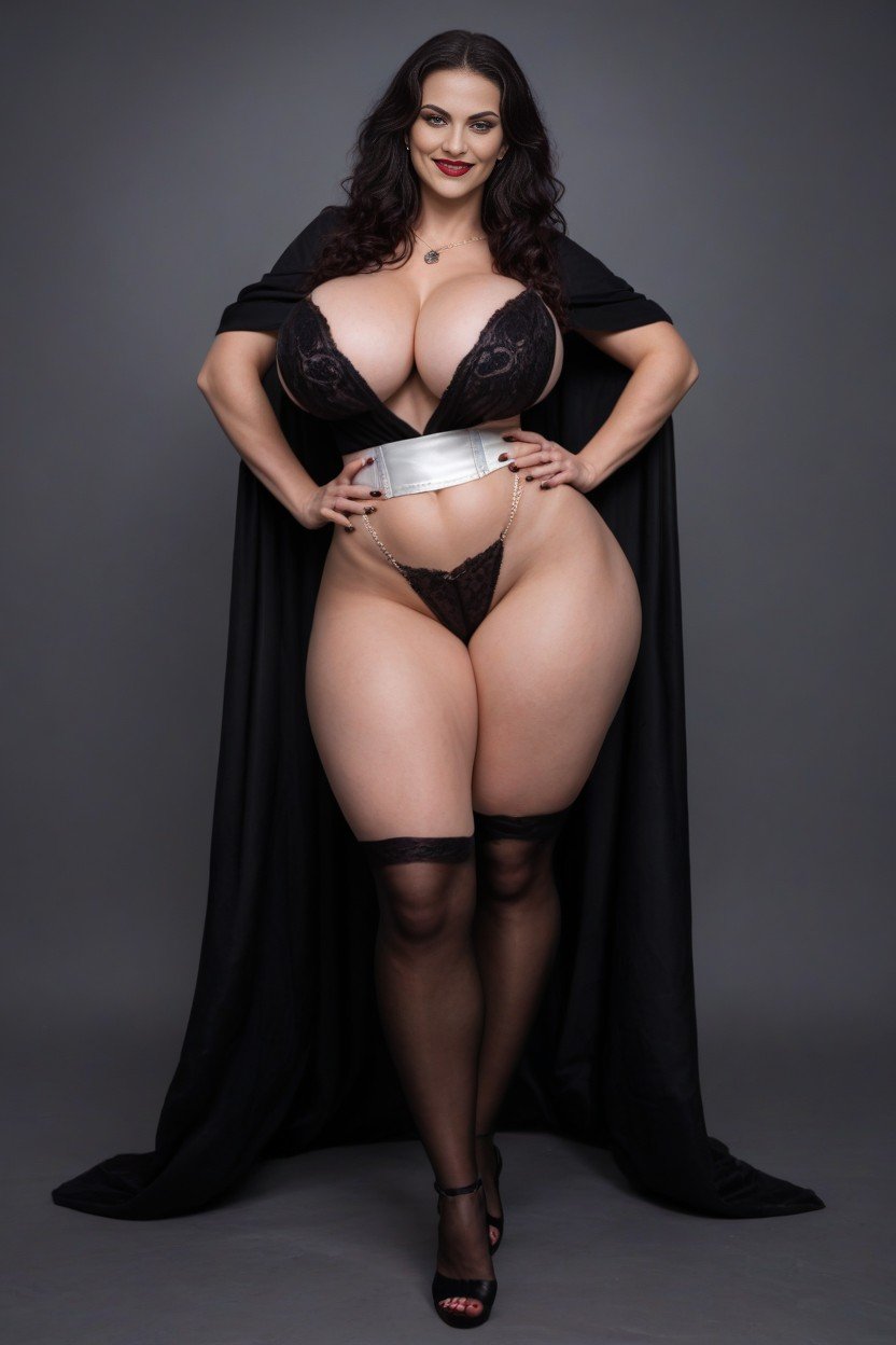 High Gothic Heels, Waist White Belt, Hot Thick Curvy Thighs Travesti IA Pornô