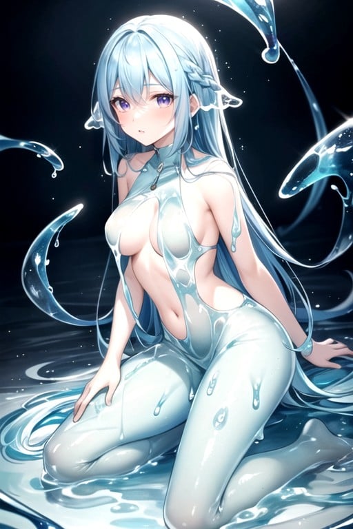 Largo, De Rodillas, Dark Blue HairHentai IA