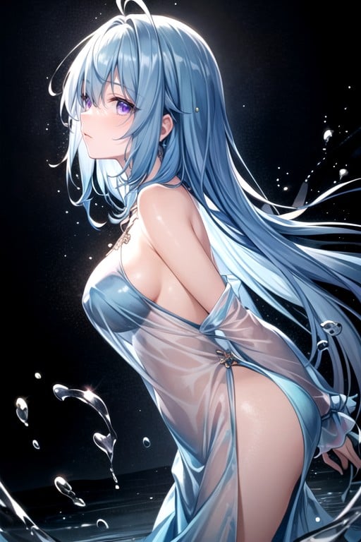 Soft Violet Eyes, Grande Longueur, Dark Blue HairPorno IA Hentai