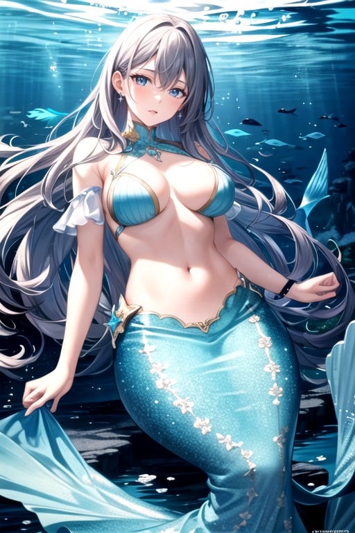 One Woman Riding Mermaid, Sea, Under WaterヘンタイAIポルノ