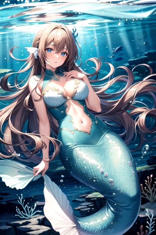 One Woman Riding Mermaid, Under Water, Sea Hentai AI Porn