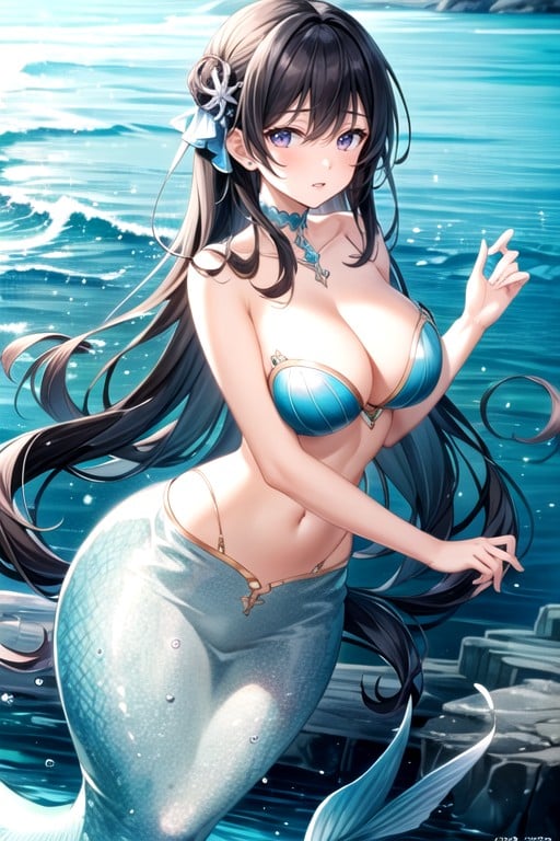 One Woman Ride On A Mermaid's Back Sea, Under Water Hentai AI Porn