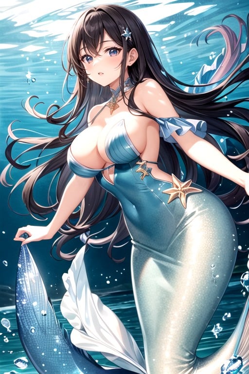 She Riding Mermaid, Sea, Under WaterHentai IA