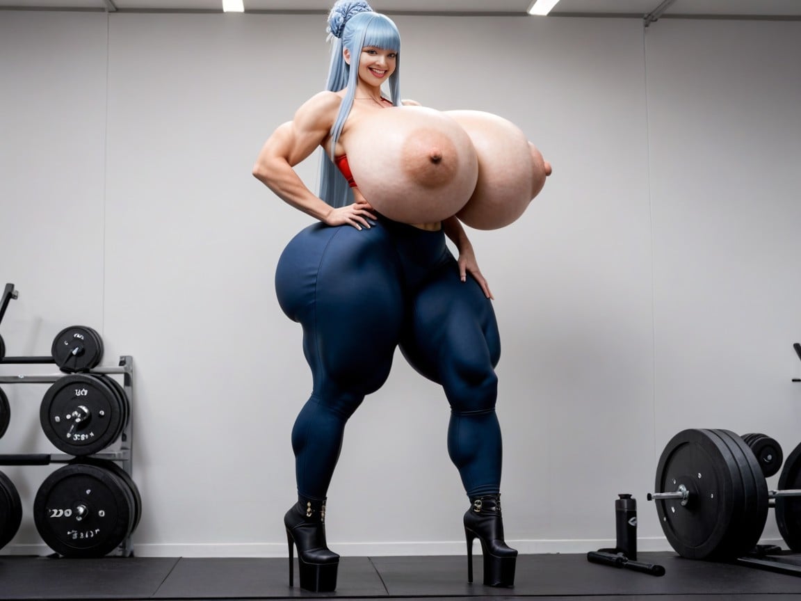 Absurdly Huge Hyper Muscles, 水色の髪, Massive Fat Tits ファーリーAIポルノ