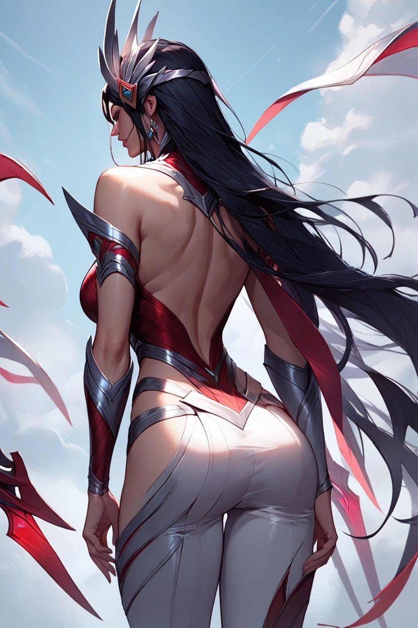 Six Blades Around Her, Rear View, Long Black HairPorno IA Hentai