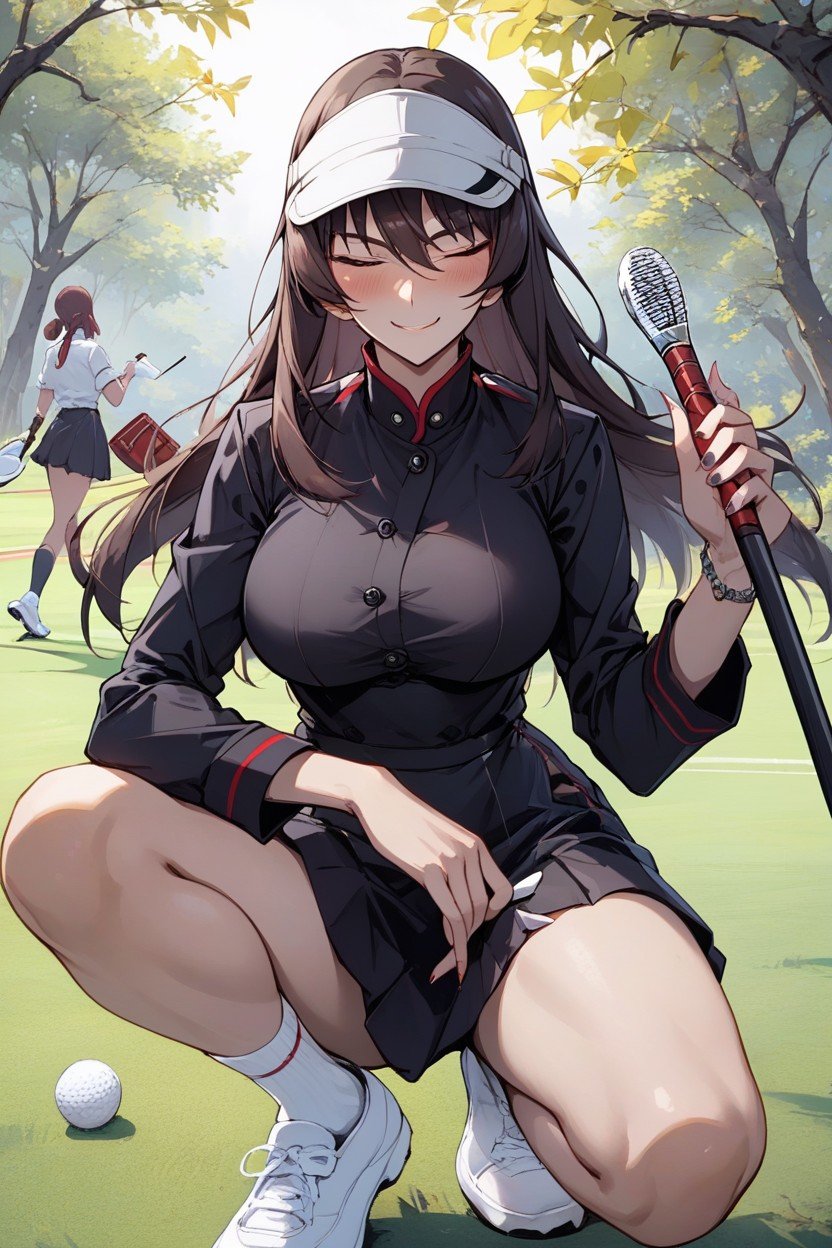 Golf Wear, Holding A Club, MiniskirtAI黃漫