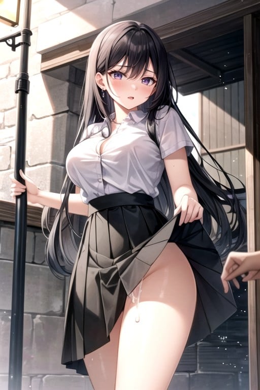 Black Skirt, Horny Blush Face, Japanese Woman Hentai IA pornografia