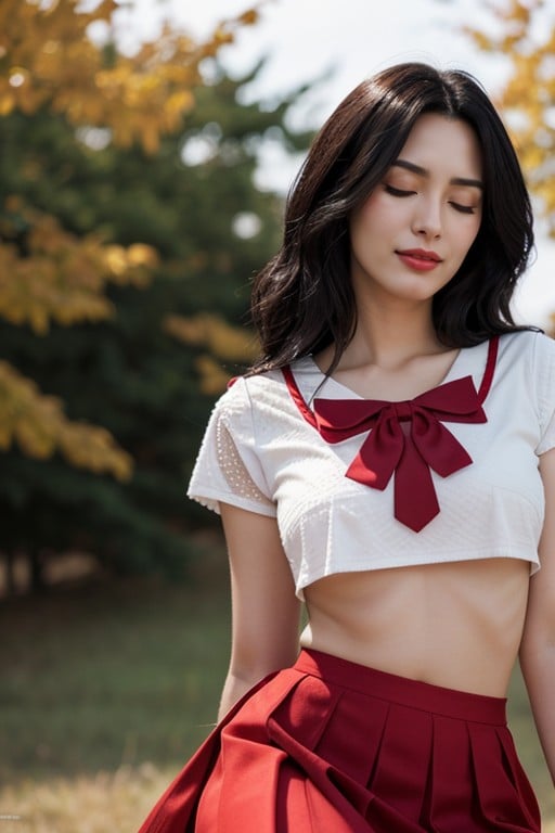 Closed Eyes, Sailor Mars, Red Skirt쉬메일 AI 포르노